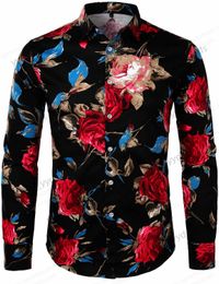 Men's Casual Shirts Floral Hawaiian Shirts Casual Long Sleeve Shirts Men Fashion Shirt Cuba Beach Blouse Men's Clothing Turn Over Flower Camisas T240124