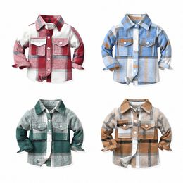 Kids Shirts Baby Clothes Plaid Boys Girls Coats Long Sleeved T-Shirts Children Toddler Tops Trendy Cardigan Autumn Spring Youth Clothing Tee Turn Down O84E#