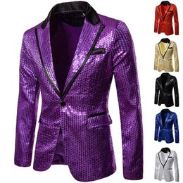 Shiny Gold Decorated Blazer Jacket for Men Night Club Graduation Suit Homme Costume Stage Wear Singer 240124