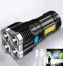 High Power 4 LED Flashlight USB Rechargeable Outdoor Mini Portable Flashlights Highlight Tactical Lighting COB LED Torch9372445