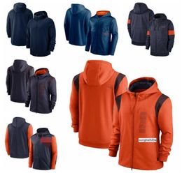 Chicago Men Women Youth Bear Football Sideline Team Performance FullZip Hoodie Navy Orange7736529