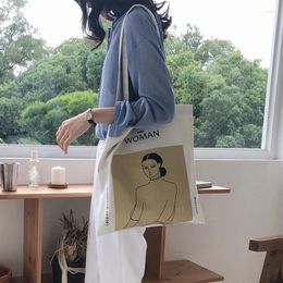 Shopping Bags Women Canvas Bag Cotton Cloth Shoulder Eco Handbag WOMAN Print Female Tote Reusable Grocery Shopper