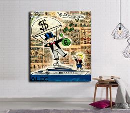 Alec Monopolies paraşüt atma para richie yacht sokak sanat grafiti tuval boyama poster baskıları oturma odası için resim po5595129