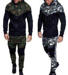 Men Causal Camouflage Print sets Camo JacketPants 2Pc Tracksuit Sportwear Hoodies Sweatshirt Pant Suit Plus Size Y12217905118