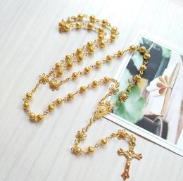 Pendant Necklaces Religious Gold Rosary Necklace Flower Hollow Prayer Beads Chain Catholic Crucifix Cross Church Baptism Jewellery H5965600