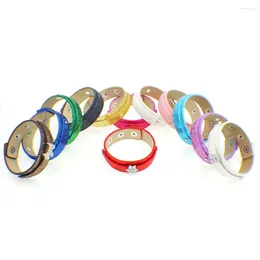 Bangle Wholesale 10Strips Bracelets Jewellery DIY Accessories 18mm 8mm Wide Bling Sequin PU Wristband Fit Slide Letters Charm