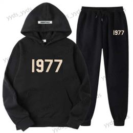 Men's Tracksuits Hoodie Set for Men and Women Fashion Brand High Street Loose Fleece Autumn Winter Warm Number 1977 Hoodie Two-piece T240129