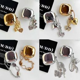 Cell Phone Cases Electroplated Earphone Case For Samsung Galaxy Buds 2 Live Pro Buds2 with Butterfly Heart Bracelet Pendants Protective Cover