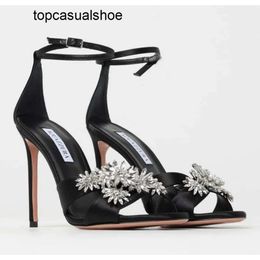 Aquazzura Aura Margarita Women Sandals Shoes Elegant Crystal Floral-embellishments Stiletto Heels Party Wedding Lady Pumps Gladiator Sandalias EU35-43