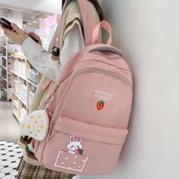 School Bags Kawaii Strawberry Embroidery Women Backpack Female Printing Travel Bag Large Capacity Nylon Schoolbag For Girls Bookbag