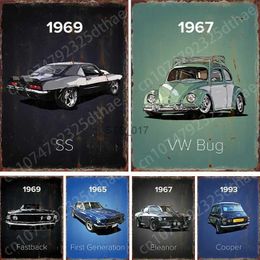 Metal Painting Vintage Vehicle Metal Tin Sign Plaque Retro Tin Painting Racing Car Posters Wall Art Stickers Home Bar Garage Decorative Plates