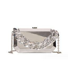 Metallic Box Bags for Women with Thick Chain Luxury Messenger Bags Designer Handbag Hip Hop Party Fashion Mirror Small Shell Shoulder Bag Girls Wallets