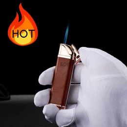 Lighters Metal Windproof Leather Turbine Torch Blue Flame Butane Gas Lighter Outdoor Kitchen Barbecue Cigar Large Fire Lighter Men's Gift YQ240124