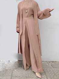 Ethnic Clothing Moroccan Woman Oriental Outfits 3 Piece Set Sleeveless Blouse And Pants With Open Kimono Abaya Ramadan Eid Robe Femme