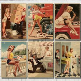 Paintings World War II Red PIN-UP GIRLS USSR Soviet Vintage Kraft Paper Retro Poster Bar Cafe Living Room Wall Decorative Paintings