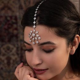 Hair Clips Stonefans Bridal Forehead Chain Headband Wedding Accessories Boho Headpiece Flower Crystal Women Head Jewellery