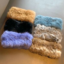 Real Rex Rabbit Fur Headband Women's Hand-Knitted Fur Scarf Natural Fur Ring Cowl Snood Scarves Winter Female Fashion Head Cover 240122