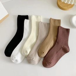 Women Socks 1 Pair Medium Tube Spring Autumn Fashion Solid Colour Crew Casual Soft Sock Black White Breathable Knitted Loose Long