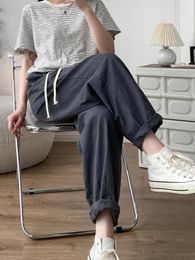Women's Pants Cotton Linen Harem For Women 2024 Spring Summer Gray Basic Soft Slim Ankle-length Trousers Cargo Joggers