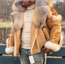 Men039s Wear Imitation Leather Plush Fur Coat Big Fur Collar Winter Collar And Long Sleeves Wool Liner Jackets Coats Y2112211216424