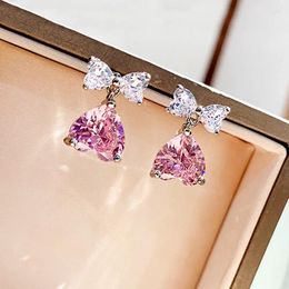 Dangle Earrings DRlove Elegant Lady Aesthetic Drop With Pink Heart Shape Zirconia Dainty Pendant Jewelry For Engagement Ceremony Party