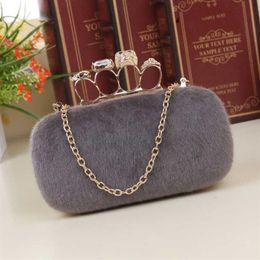 Clutch Bags Purse Skull Ring Hand Bag Chain Bar Hairy Bag Hard Shell Box Banquet Dinner Bag Women's handBag 220920312t