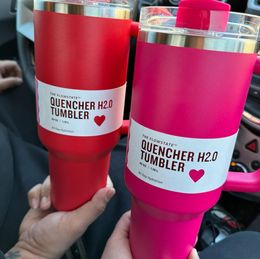 DHL 40oz Quencher Tumblers Cosmo Pink Parade Flamingo Target Red Stainless Steel Valentines Day Gift Cups with Silicone handle Lid And Straw Car mugs 0124