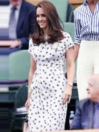 Kate Middleton Princes High Quality Summer Women'S Vintage Elegant Fashion Party Chic Workplace Runway White Dot Pencil Dress