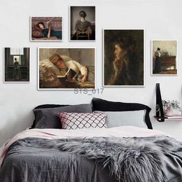 Paintings Woman Reading Antique Oil Painting On Canvas Posters Vintage Gallery Wall Art Pictures Female Prints for Living Room Home Decor