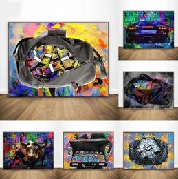 Graffiti Bull Dollar Keyboard Print Colourful Canvas Painting Print Posters Sports Car Luxury Wall Art Picture Home Decor Cuadros2383589