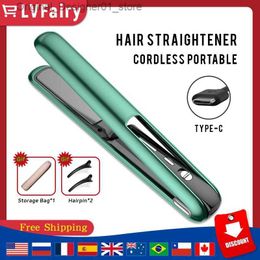 Hair Straighteners Portable Flat Iron Mini Hair Straightener Cordless USB Rechargeable for Travel Ceramic Fast Heating Plate Wireless Curler Tools Q240124