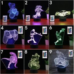 3D Lamp USB Acrylic Night Lights Remote Control 16 Colour Changing Optical Illusion Lamps Home Room Decorfor for Gift LL