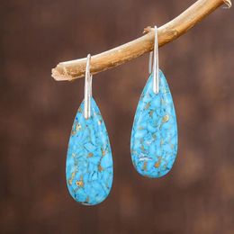 Dangle Earrings Natural Turquoise Stone Teardrop Blue Gemstone Drop