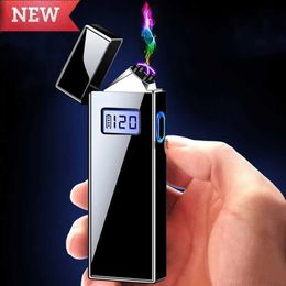 Lighters New Digital Display Power Touch Induction Windproof Double Arc USB Rechargeable Lighter Outdoor Portable Pulse Men's Gadgets YQ240124