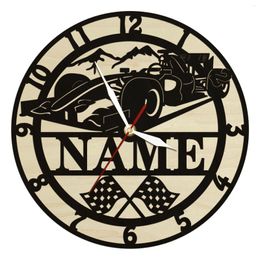 Wall Clocks Personalised Race Car Name Sign Custom Racer Wooden Clock For Boy Playroom Vehicle Themed Home Decor Farm Style Watch