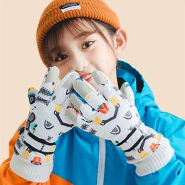 6-12 years Winter Warm Snowboard Ski Gloves Kids Snow Waterproof Children Fingers Skiing Breathable Gloves For Girl Boy Size S-L 240118