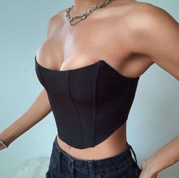 Curved playful and sexy style with exposed back navel one line collar slim fit chest wrapped women's top Designer tank top woman