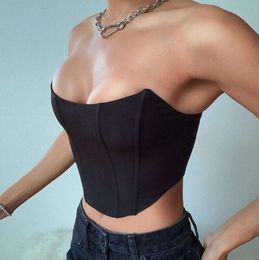 Designer Tank Top Woman Top selling curved and playful sexy style with exposed back navel one line collar slim fit chest wrapped women's top