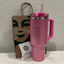 winter Pink H2.0 40OZ Mugs Cosmo Pink Parade Tumblers Car Cups Stainless Steel Target Red Flamingo Coffee Valentine's Day Gift Sparkle 0124