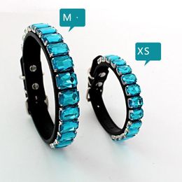 Collars Bling Rhinestone Dog Collars Pet PU Leather Glass Crystal Diamond Puppy Pet Collar Pink Blue Collars Leashes for Dog Accessories
