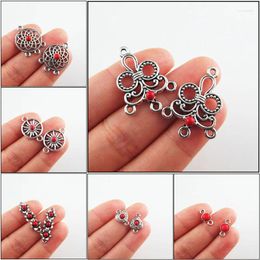 Charms Fashion Red Turquoise Stone Connectors Flower Heart Tibetan Silver Plated Pendants Retro