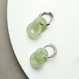 Stud Earrings Ring Buckle Hetian Grey Jade Double Sterling Silver S925-Double Green Eardrop Pendant