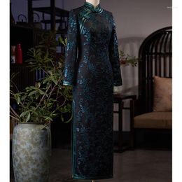 Ethnic Clothing Winter Autumn Qipao Chinese Tradition Dresses Lady Elegant Jacquard Cheongsam Mandarin Collar Qipaos Year Party Vestidos