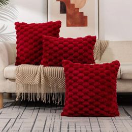 Pillow Plush Soft Pillowcase Solid Colour Cover Red Throw Home Decorative For Sofa Living Room Bedroom Case