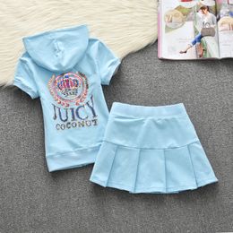 Women Two Piece Dress Summer Pure Cotton Casual Sports Set Juicy Coconut Women's Embroidered Tennis Skirt Short Sleeve Hooded Running Set