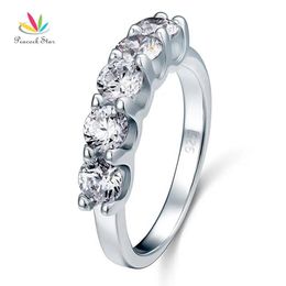 Rings Peacock Star 1.25 Carat Five 5 Stone Solid 925 Sterling Silver Ring Bridal Jewelry Wedding Band CFR8039