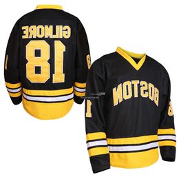 Mens Boston Happy Gilmore 18 Adam Sandler 1996 Movie Hockey Jersey Stitched IN STOCK Fast Shipping S-X Hig