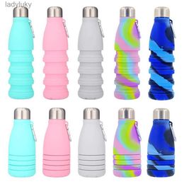 Water Bottles Cages 500ML Fitness Sports Water Bottle Silicone Collapsible Drinking Cup Outdoor Travel Climbing Bicycle Bottle Camouflage Kettle NewL240124