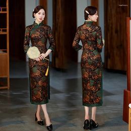 Ethnic Clothing Fashion Chinese Style Improved Cheongsam Retro Middle Aged Mom Traditional Dress Print Flower Classic Elegant Qipao Vestidos