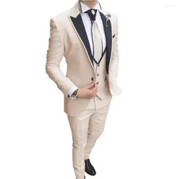 Men's Suits Beige 3 Piece Men Suit Prom Tuxedo Slim Fit Notch Lapel Groom Wedding For Custom Blazer Terno Fashion Party Wear